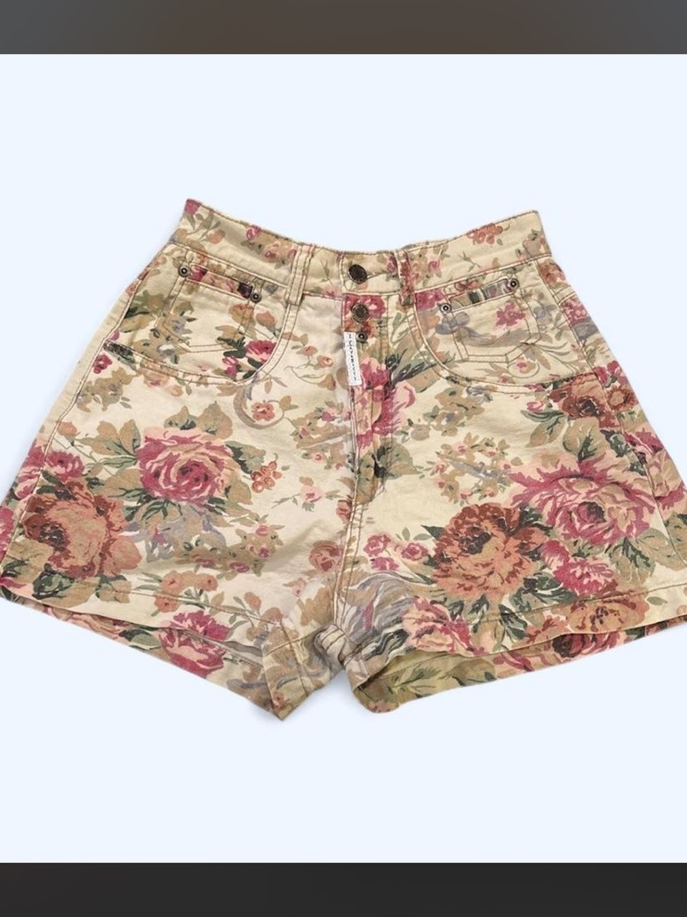 Floral Print High-Waist Women’s Shorts - Beige/Pink